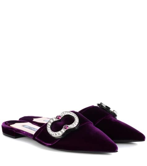 prada jeweled velvet flat mules|women's prada mules.